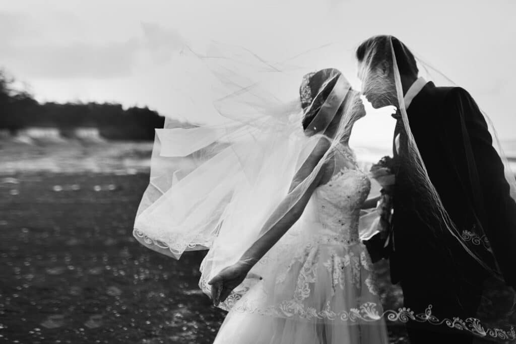 Windy wedding on a beach
