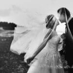 Windy wedding on a beach