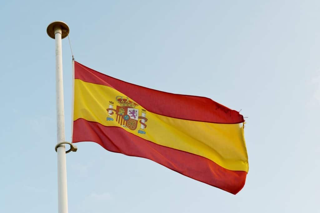 The flag of Spain waving in the wind