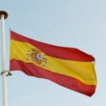The flag of Spain waving in the wind