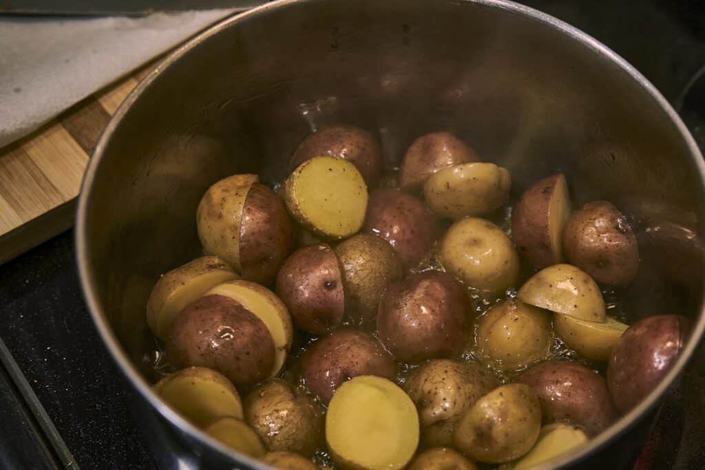 a pot of potatoes