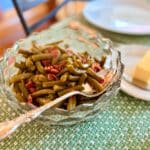 Green beans with bacon in a crystal bowl